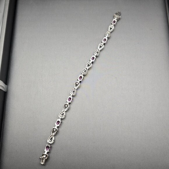 Sterling Silver Pink Tourmaline Quartz Infinity Tennis Bracelet 7.5" Signed SUN - Picture 13 of 15